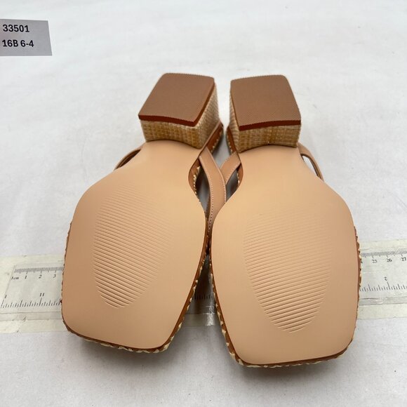 XYD Light Tan Open Toe Woven Flip Flops Summer Chunky Low Heel Thong Sandals - Picture 7 of 8